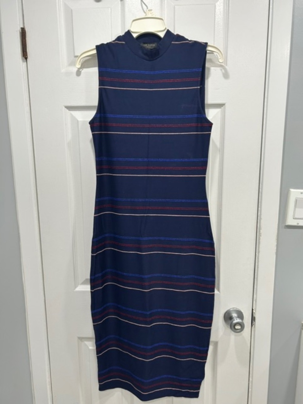 Ted Baker navy blue striped sleeveless mock neck dress - size XS